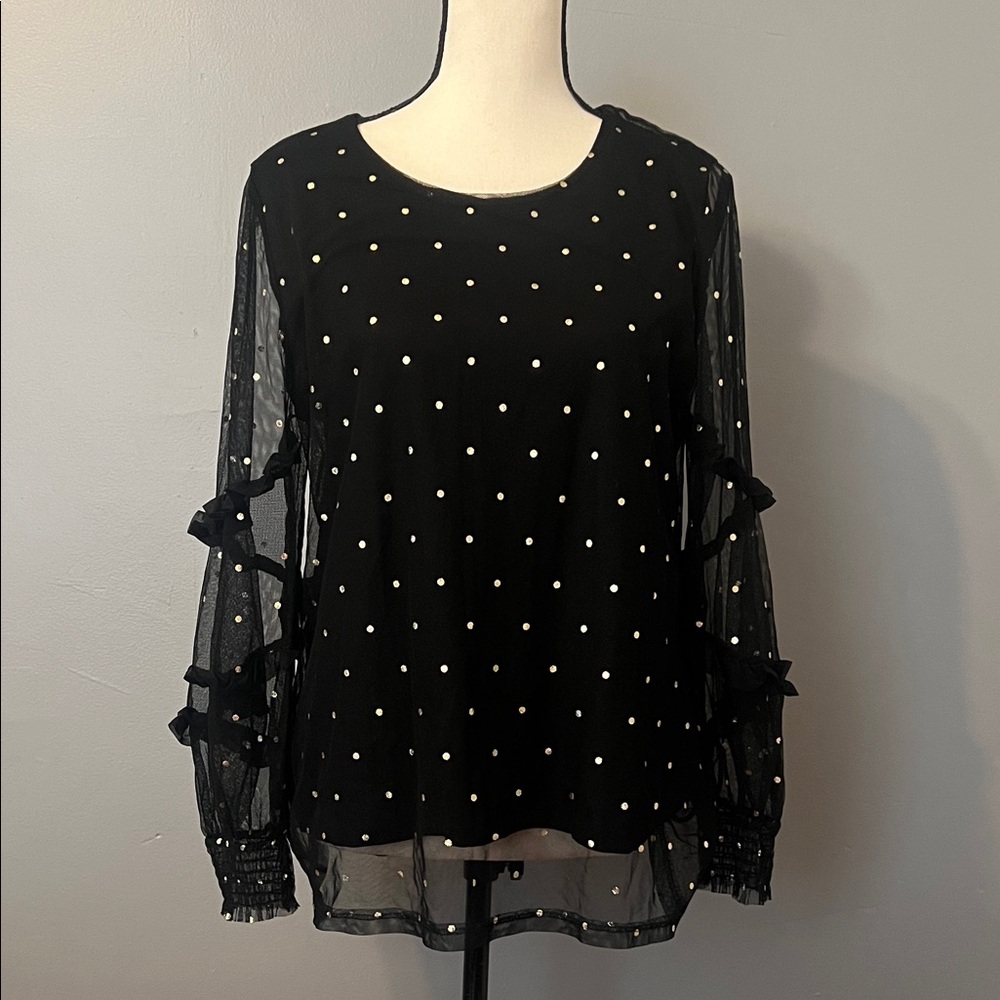 Black Sheer Polka Dot Women's Top